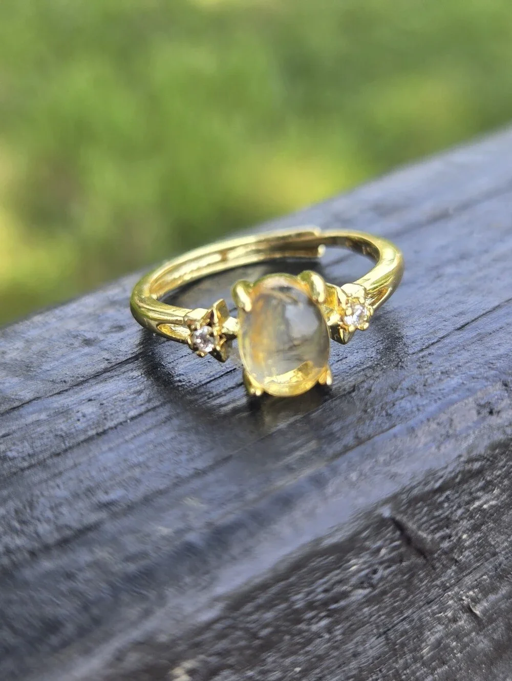 Dainty Gold Rutilated Quartz Star Ring